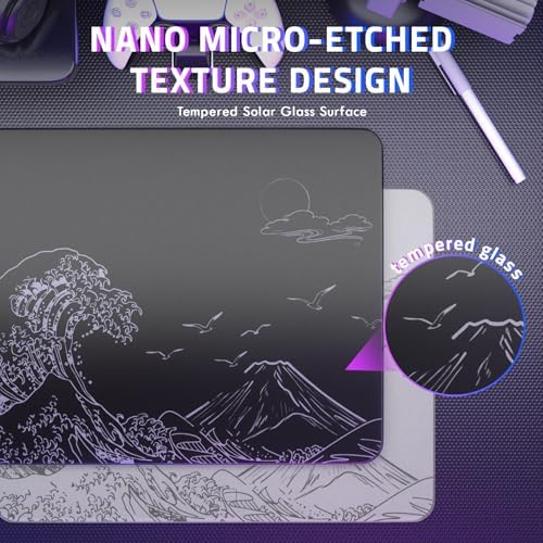 ATTACK SHARK CM05SE Glass Gaming Mouse Pad for FPS & Esports, Nano-Etched Tempered Glass Surface,Ultra-Smooth Low Friction Hard Mousepad,Waterproof Large Desk Mouse Mat for PC Setup,Black Wave - Image 4