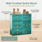 Vintage Card Catalog Drawers for Desktop - 6-Drawer Mini Wood Cabinet - Teal Turquoise Organizer, Fully Assembled - Image 4