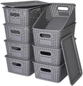 Ohmlove 8 Pack Plastic Storage Baskets with Lids for Organization by OHMLOVE