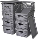 Ohmlove 8 Pack Plastic Storage Baskets with Lids for Organization by OHMLOVE