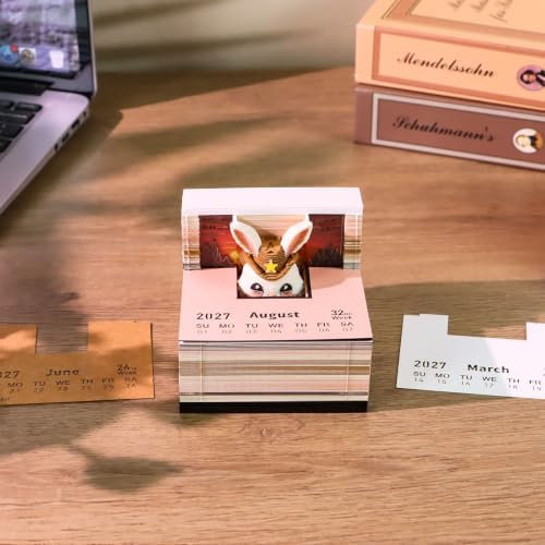 2027 3D Paper Carving Desk Calendar With LED Light (Rabbit Warrior) - Image 3
