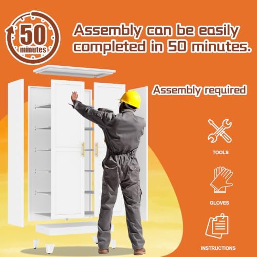 White Metal Storage Cabinet, 79" Kitchen Pantry Cabinets for Office - Image 4