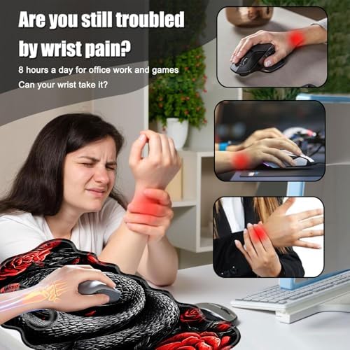 Desk Mat, Mouse Pad with Wrist Rest, 4-in-1 Large Mouse Pads for Desk, Ergonomic Mouse Pad and Keyboard Wrist Rest Gaming Keyboard Mat for Office,Snake and Roses - Image 4