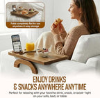 Acacia Wood Sofa Arm Tray - 3-in-1 Couch Arm Table with Phone Holder, Cup Holder & Foldable Tray - Armrest Clip-On Design for Couch with 360° Rotated Phone Holder - Image 6
