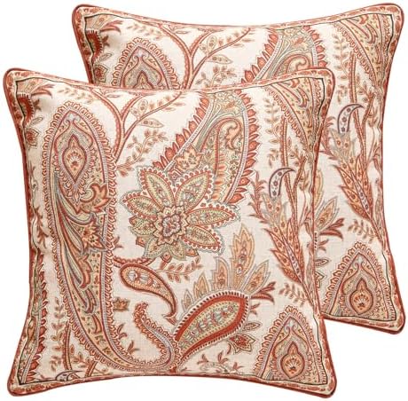 ISAENNE Vintage Linen Throw Pillow Cover,Set of 2,18"x18"-Chauffrey A by Isaennehomedecoration