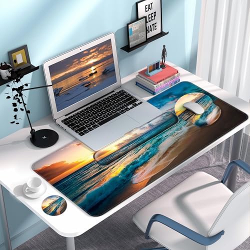 Desk Mat Set Keyboard and Mouse Pad with Wrist Rest Support - Image 4