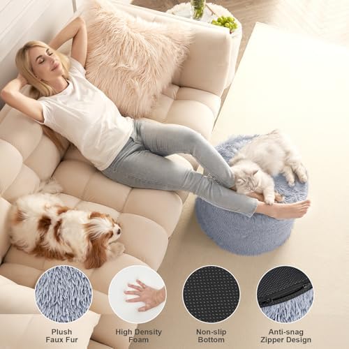 Hansleep Round Pouf Ottoman Foot Rest, Footstool, 17 x 14 Inch, Grey - Image 5