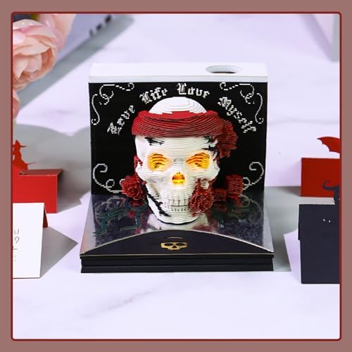 3D Calendar 2027,3D Desk Calendar 2027,Halloween Skeleton Tear-Off Paper Sculpture Desk Calendars,3D Desk Calendar Memo Pad 2027,3D Memo Pad Creative Tear Away Weekly planner Carving Art Calendar Notepad,Gift,paper sculpture calendar Halloween gifts(Sk... - Image 4