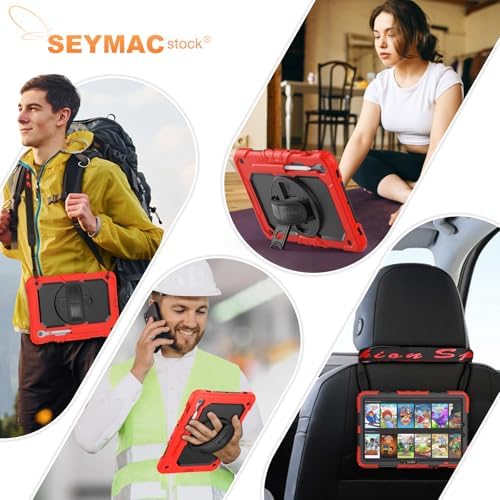 SEYMAC stock Case for Samsung Galaxy Tab S10 Lite / S10 FE / S9 FE 5G / S9 Tablet Case 10.9''/ 11'' Protective with Screen Protector, Pen Holder, 360 Rotate Stand, Hand Strap, Shoulder Strap, Red - Image 5