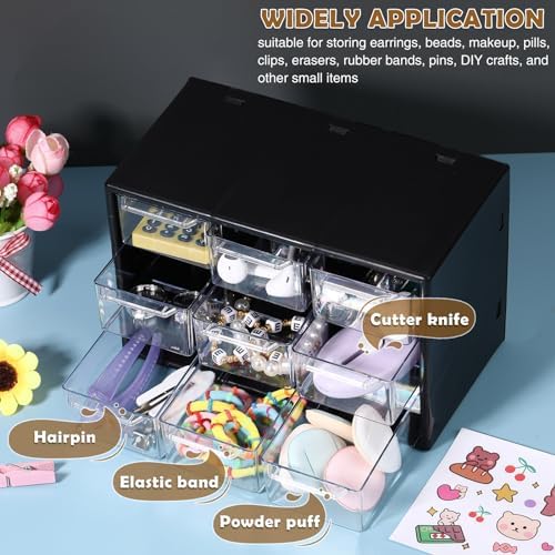 Amyhill 6 Pcs Mini Drawer Organizer Small Organizer with 9 Drawers Plastic Desktop Craft Storage Box for Office Home Room Jewelry Cosmetics Collection(Black) - Image 5