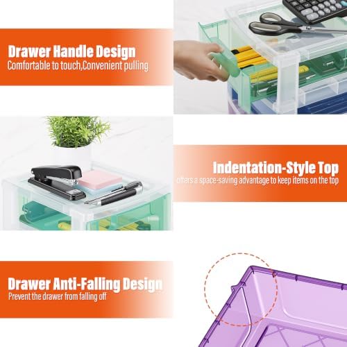 Plastic Desktop 3-Drawer Storage Organizer,Stackable Craft Drawer Storage Container For Art Craft Supplies,Office School Home (Green-Blue-Purple) - Image 3