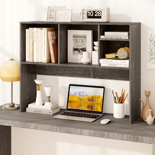 BECOMFORT Desk Hutch, Desk Organizer Shelf with 4 Storage Compartments, Wooden Display Rack, Desktop Bookshelf for Vanity Dressing Tabletop College Dorm Home & Office - Image 2