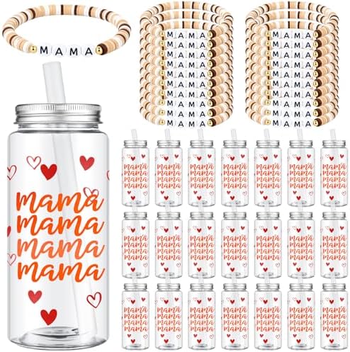 48 Pcs Christmas Mama Gifts Bulk, Cups Lids Straws Clay Bracelets by Ferrochef