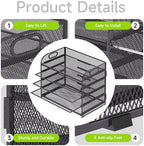 Cawukege 2 Pack 5 Tier Paper Organizer, Letter Tray with Handle, Mesh Desk Organizer, Metal File Organizer, Office Desk Accessories for Home, Office, Classroom, School -Grey - Image 4