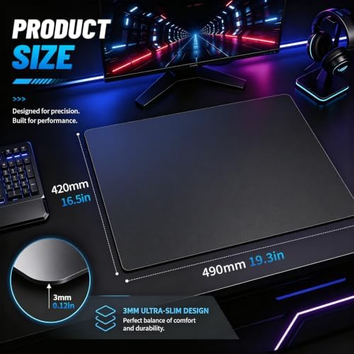 Glass Gaming Mouse Pad, 5.0 Nano Etched Surface, Custom PU Non Slip Base, Esports Level Speed & Precision, Tempered Glass, Waterproof & Durable, 490mm*420mm Large Size for FPS Gaming (Black) - Image 2
