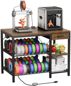 3D Printer Table with Filament Storage, 3-Tier 3D Printer Stand with Power Outlet & Drawer, Heavy Duty 3D Printer Rack for Workshop Studio Office (Brown) by Espelism