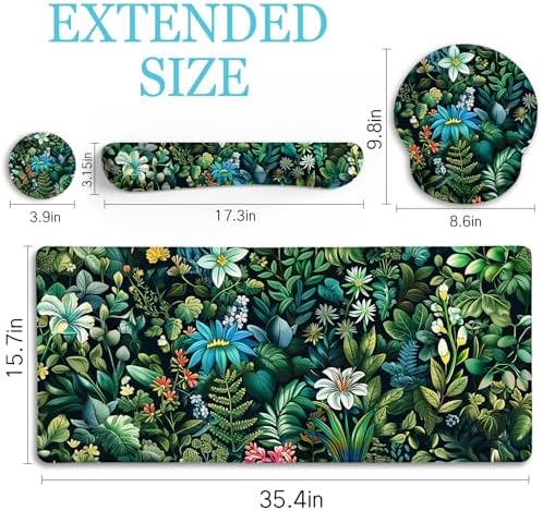 LIMKRIAN Floral Large Desk Mat Set, Green Mouse Pad with Wrist Rest - Image 6