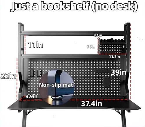 Desktop Hutch Bookshelf,Many Gifts,Metal Desktop Bookcase with pegboard, Desk Shelf Black, Countertop Storage Organizer Rack for Dorm or Office,Desktop Shelves(Black, 37.4" Lx9.9 Wx39 H) - Image 2