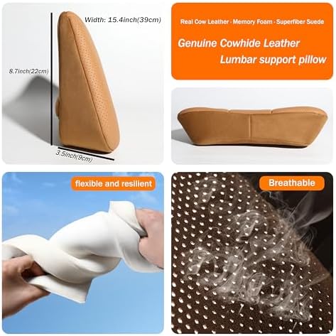 Genuine Leather Lumbar Support Pillow,Back Pain Relief Cushion,fits Tightly Around Waist,Real Cowhide,Memory Foam,fit Car Drive,Office Chair,Rest seat,Improve Posture,Portable,15.5''Lx 8.7''H - Image 6