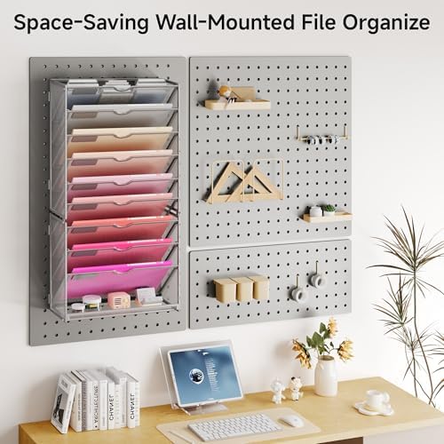 Lavatino 10-Tier Hanging Wall File Folders Organizer - Silver Metal Mesh Paper Magazine Document Mail Holder File Organizer for Office School Home Wall Mount or Desk Supplies Organization - Image 5