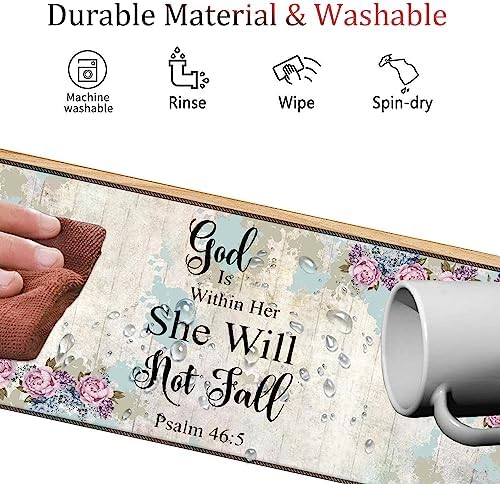 4 in 1 Mouse Pad Combo, Large Gaming Mouse Pad + Keyboard Wrist Support + Mouse Wrist Rest + Coaster, Table Pad with Stitched Edge Memory Foam Ergonomic Wrist Pad Set, Psalm 46:5 Floral - Image 7