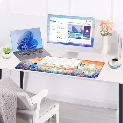 Large Keyboard Mouse Pad Set, Extended Mouse Pad+Keyboard Wrist Rest Support, Memory Foam Ergonomic Easy Typing, 4Pcs (31.5×11.8 in) Desk Pad Set for Office Home,Bible Verse Flower Butterfly - Image 3