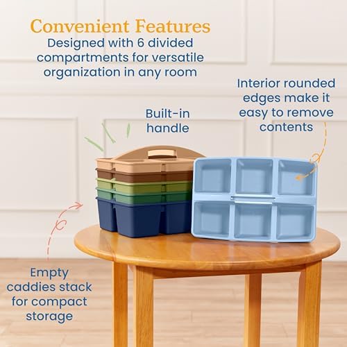ECR4Kids 6-Compartment Large Plastic Caddy, Multipurpose Organization, Earthtone, 6-Pack - Image 5