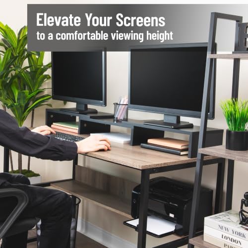 Mind Reader Dual Monitor Stand, Desktop Organizer, Laptop Riser, Office, MDF, 51.25"L x 9.25"W x 4.75"H, Black - Image 3