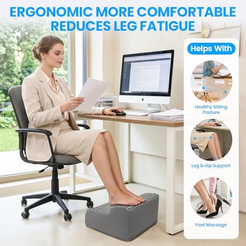 Foot Rest for Under Desk with Massage Dots, 3-Tier Foot Stool, Grey - Image 4
