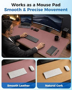 Aothia Dual-Sided Desk Mat, FSC Cork & PU Leather Desk Pad, Large Mouse Pad & Writing Surface for Full Desk Coverage, Non-Slip Waterproof Desk Protector - 47" x 23.6", Pale Mauve - Image 3