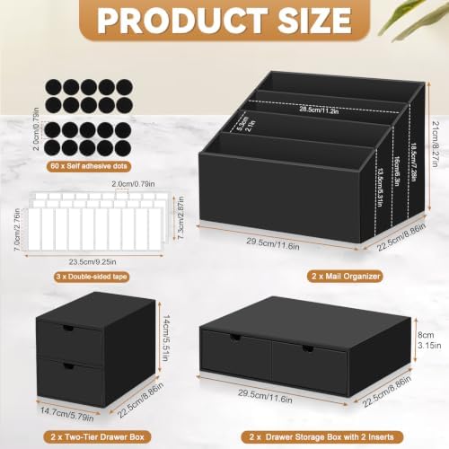 2 Sets 4-Slot Desktop Mail Organizer with 6 Drawers, Black Letter Organizer - Image 2