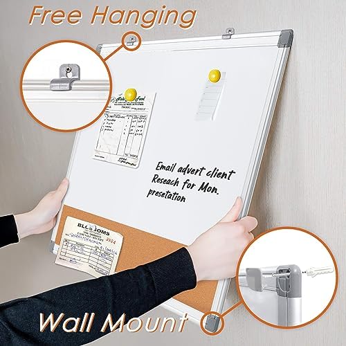 SWANCROWN Dry Erase Cork Board Combo,18 x 24 in, Silver Aluminum Frame - Image 3