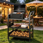 3-Tier Outdoor Grill Cart Table, Heavy-Duty Steel Mobile Pizza Oven Table with Pegboard Lockable Wheels and Ergonomic Handle Multifunctional Organizer Station for Backyard BBQ Camping Tailgate Cooking - Image 5