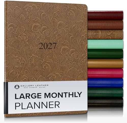 Gallery Leather Large Monthly Planner 2026-2027 Floral Espresso by GalleryLeather