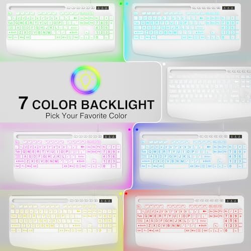 SABLUTE Wired Large Print Backlit Computer Keyboard with Wrist Rest (White) - Image 5