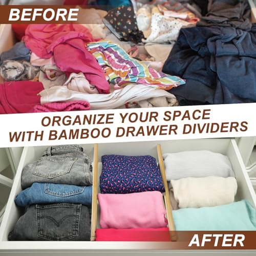 DoubleFill 4 Pcs 6 Inch High Drawer Dividers 15"-22" Adjustable, Wood Color - Image 4