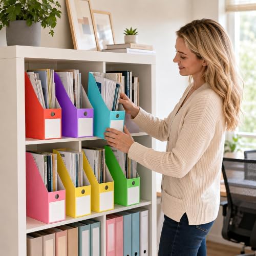 CZWZ 24 Pcs Pastel Magazine File Holders, Cardboard Magazine Organizer Bins with Labels, Foldable File Storage Boxes for Classroom Organization, Books, Documents, Folders, School Office Supplies - Image 5