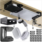 VI+AL Under Desk Laptop Mount - Hidden Metal Shelf with Side Storage, Hook & Cable Organizer - Installs with Tape & Screws - Fits Devices up to 1.7" Thick - Deluxe by Unknown