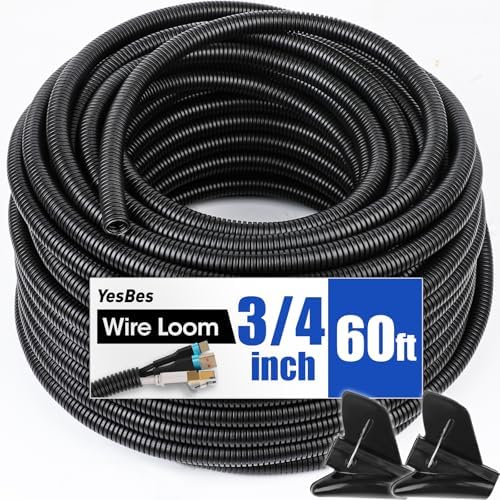 60 FT Wire Loom 3/4 Inch, Split Wire Loom Tubing Wire Conduit, Wire Protector Tubing – Black by YesBes