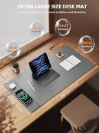 Mouse Pad with 15W Wireless Charging, XXL Large Leather Desk Mat, Gray - Image 4