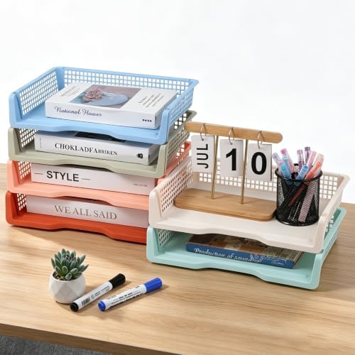 gisgfim 12 Pcs Turn in Trays Classroom Boho Paper Tray for Classroom Organization and Storage Stackable Plastic Book Baskets Turn in Bins Teacher Organizers for Library Drawers School Office Desk - Image 4