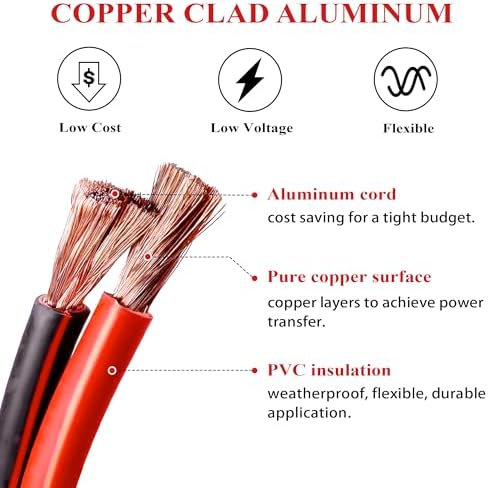 2 Gauge Battery Cable, 2 AWG CCA Wire 50FT Each Black/Red - Image 3