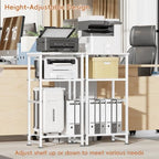 Industrial 3 Tier Printer Stand Fits A4/Letter Size, Home Printer Wood Table with Wire Storage Shelf for Scanner Fax Machine, Heavy Duty Metal, White with Burly Wood Board - Image 5