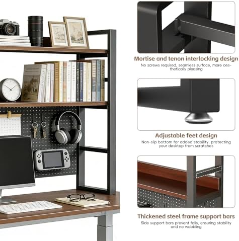 LINLIUA 2/3/4 Tier Desk Hutch, Metal Desk Shelf with Pegboard, Desk Shelves for Top of Desk, Freestanding Desktop Bookshelf, Desktop Shelf Organizer Display Rack for Dorm Office and Home - Image 5