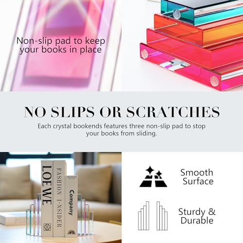 6Lbs Crystal Geometric Bookends Non-Skid Sturdy Shelf Decor - Image 3