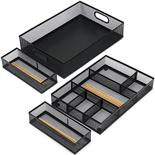 Neudeco Desk Drawer Organizer, 4 Pack Metal Mesh, Black by Neudeco