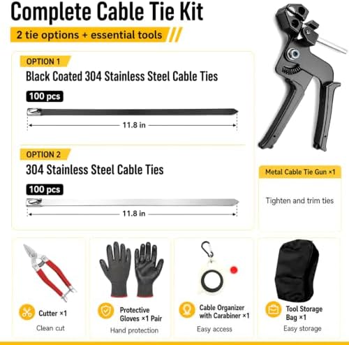 200 Pcs Metal Zip Ties Gun Kit, Heavy Duty Stainless Steel Zip Ties - Image 2