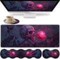Large XXL Gaming Desk Mat 31.5"x 11.8", Ergonomic Keyboard Wrist Rest & Mouse Pad Wrist Rest + Coaster Set, Non-Slip Base, Memory Foam, Office and Home, Rose Skull by FOKBVNFLL