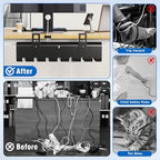 2 Pack No-Drill Under Desk Cable Management Tray 33.8 inch Large Wire Cord Organizers, Cable Management Under Desk for Home and Office No Damage Black - Image 4