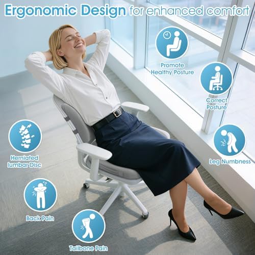 CushZone Seat Cushion and Lumbar Support Pillow for Office Chair Light Grey - Image 4